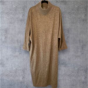 Saturday Sunday Tan Dolman Sleeve Mock Neck Maternity Midi Dress. Size Medium